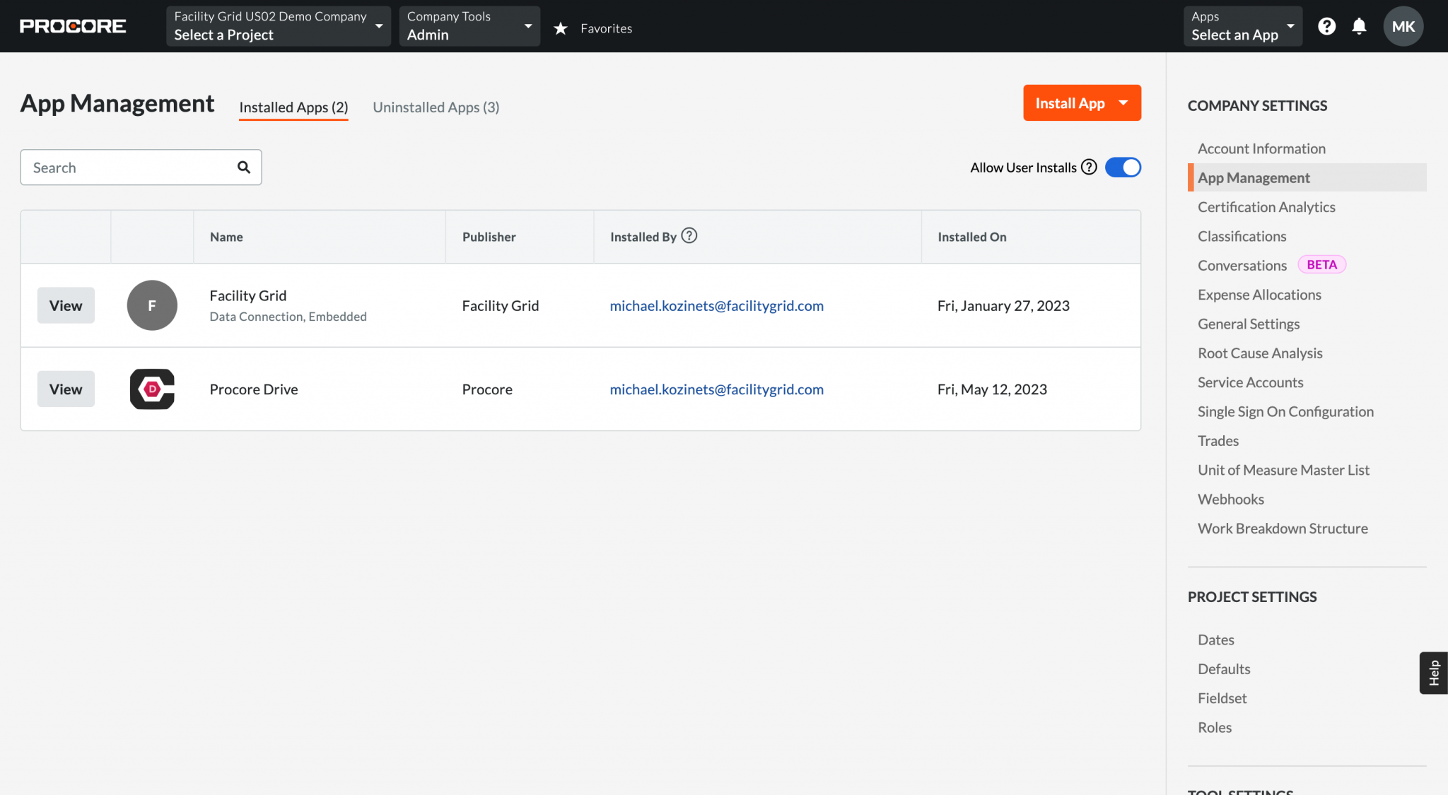 Setting Up Facility Grid Issues Log Synchronization with Procore